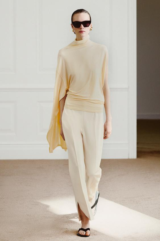 ZARA WOMAN COLLECTIONHigh-wawaisted pants made with 23% viscose yarn. Pressed crease detail. Hem ... | Zara US