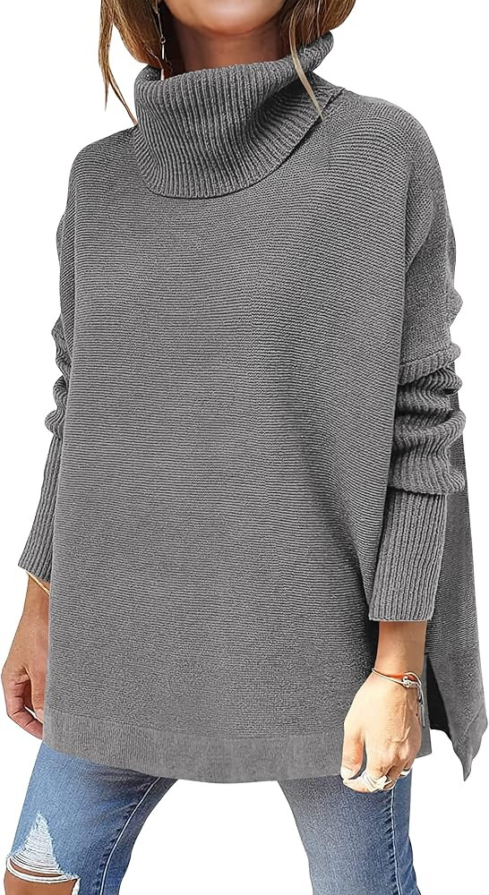 ANRABESS Women's Oversized Turtleneck Batwing Sleeve Spilt Casual Loose Knit Tunic Pullover Sweat... | Amazon (US)