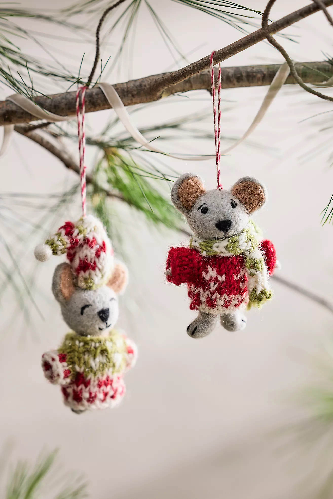 Sweater Weather Mice Felt Critter Ornaments, Set of 2 | Anthropologie (US)
