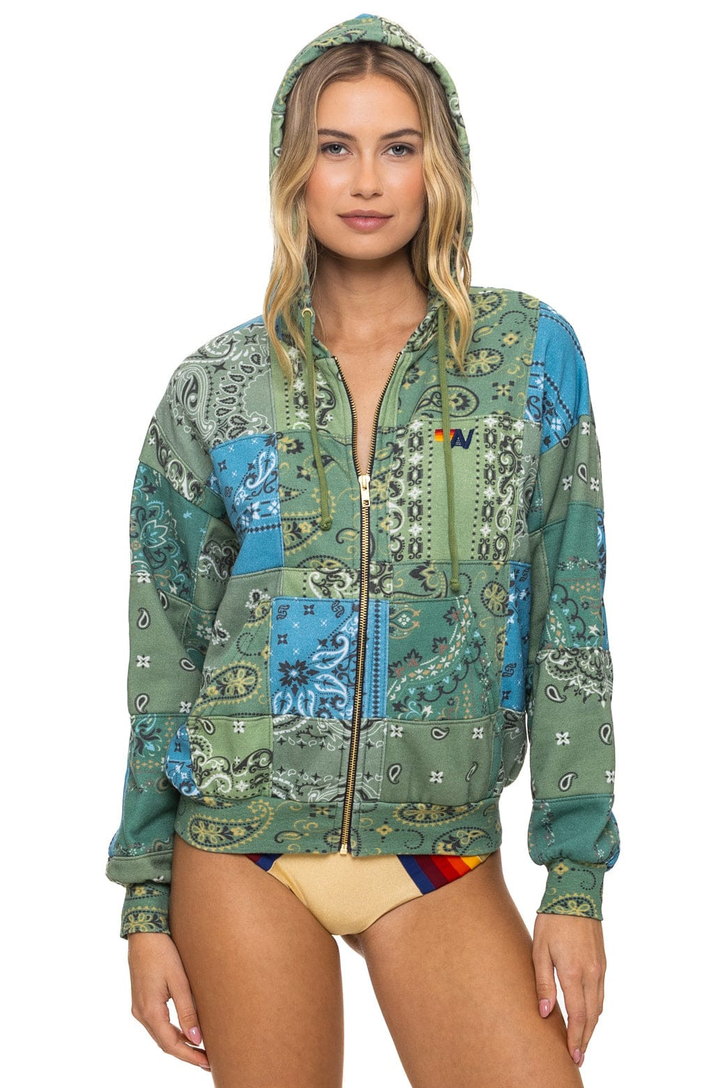 BANDANA QUILTED RELAXED ZIP HOODIE - GREEN | Aviator Nation