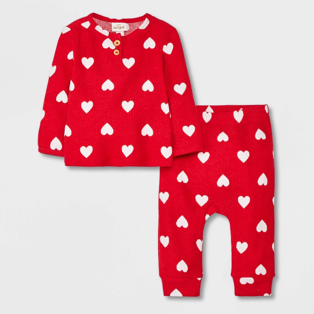 Baby Heart Cozy Ribbed Top & Bottom Set - Cat & Jack™ Red Newborn | Target