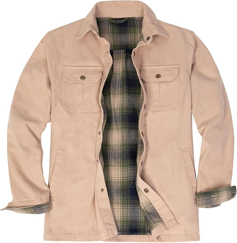ZENTHACE Men's Heavy Washed Rugged Cotton Shirt Jac Outdoorsy Utility Jacket(Full Flannel Lined) | Amazon (US)