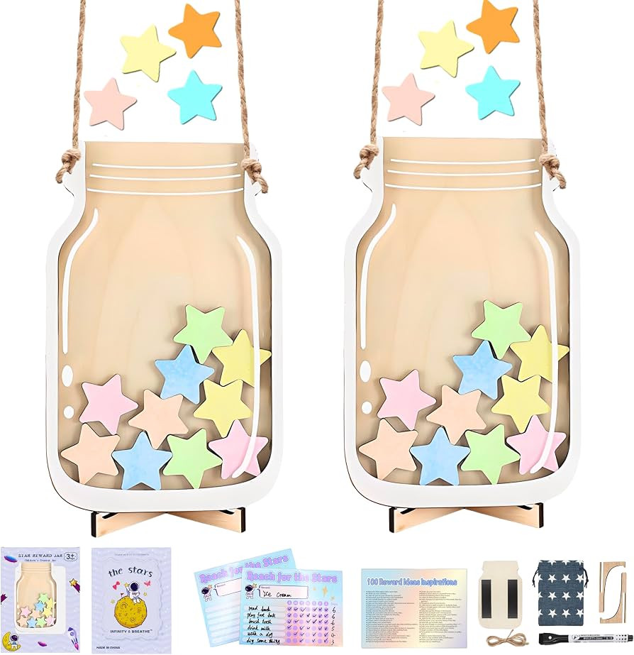 2 Pack Magnetic Reward Jar, Star Reward Jar Set for Kids Potty Training Reward Jar System for Cla... | Amazon (US)