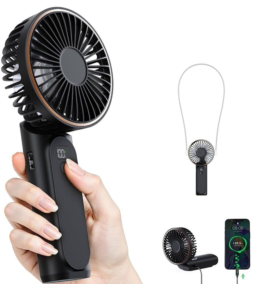 TUNISE Portable Handheld Fan, Portable Fan Rechargeable, 4000mAh, 180° Adjustable, 6 Speed Wind,... | Amazon (UK)