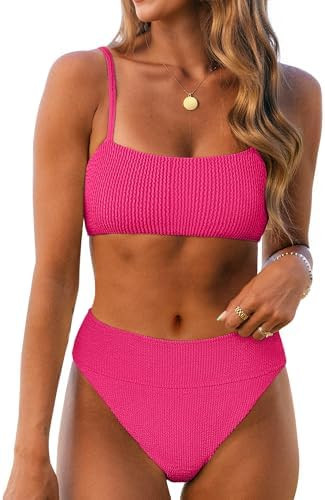 ANRABESS High Waisted Bikini Sets for Women Tummy Control 2 Piece Swimsuits Ribbed Textured Bathi... | Amazon (US)