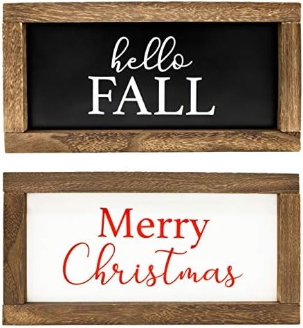 Cam n Honey Reversible Hello Fall/Merry Christmas Rustic Wood Sign-Farmhouse Home Thanksgiving an... | Amazon (US)