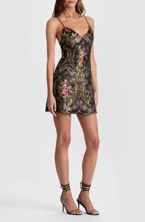 Alice + Olivia Tayla Floral Jacquard Lantern Minidress in Black/Multi at Nordstrom, Size 0 | Nordstrom