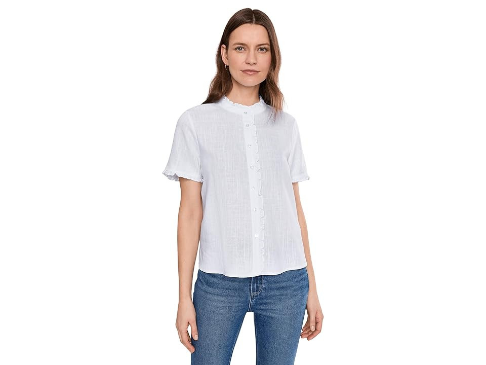 Vince Camuto Short Sleeve Buttondown With Women's Clothing Ultra White : MD, Linen/Rayon | Zappos