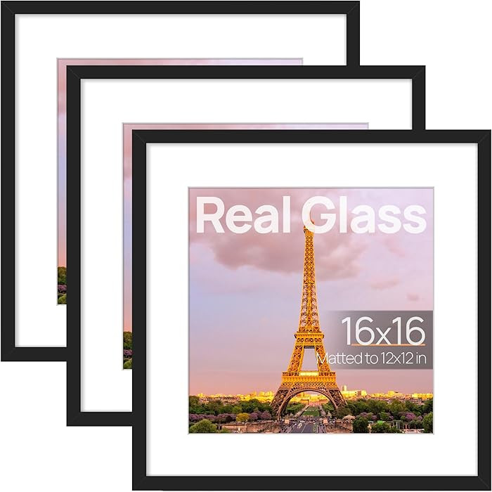 upsimples 16x16 Picture Frame Set of 3, Made of High Definition Glass for 12x12 with Mat or 16x16... | Amazon (US)