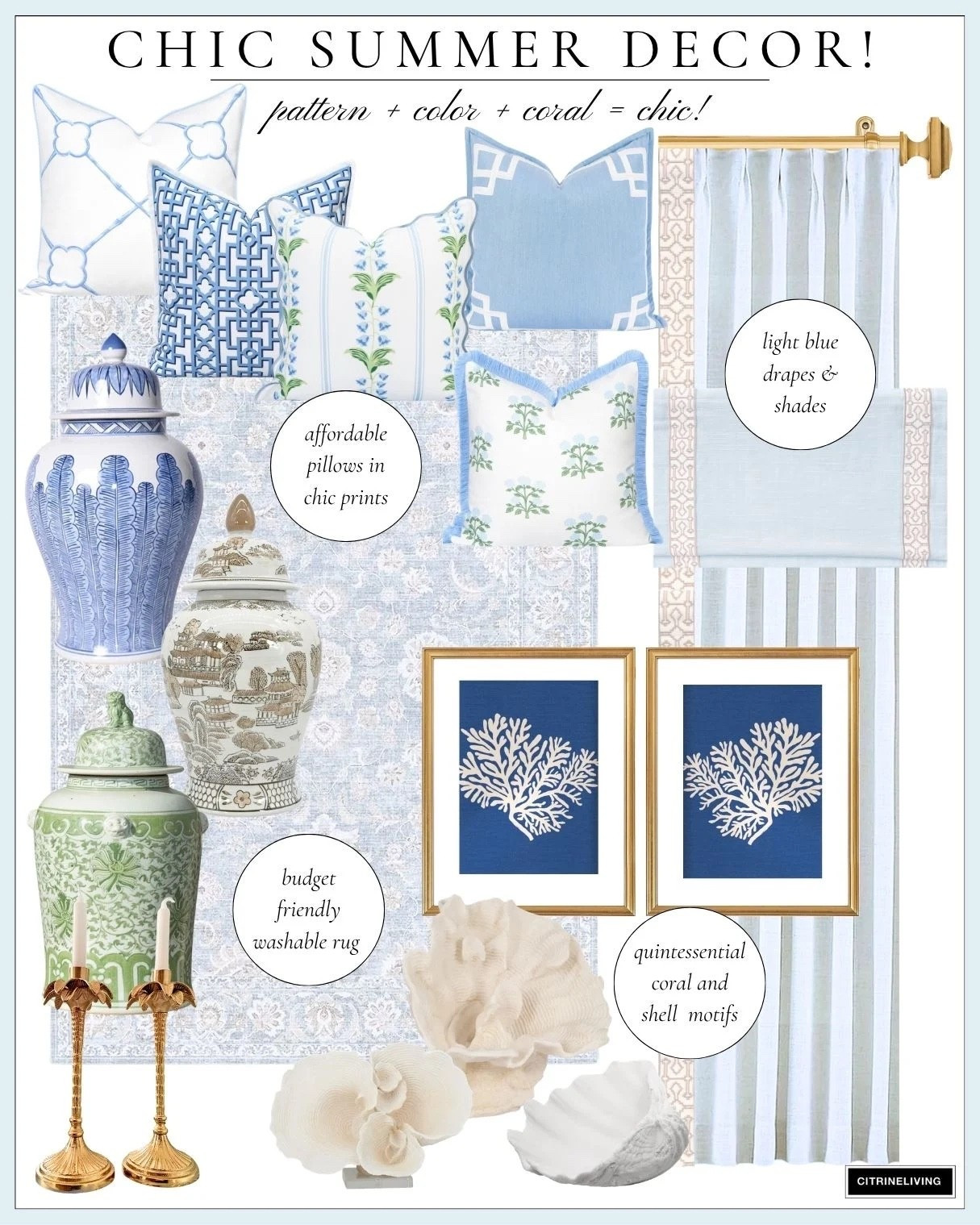 Chic summer home decor! Affordable pillows, washable rug, digital art, gorgeous ginger jars and more!

#LTKhome #LTKstyletip