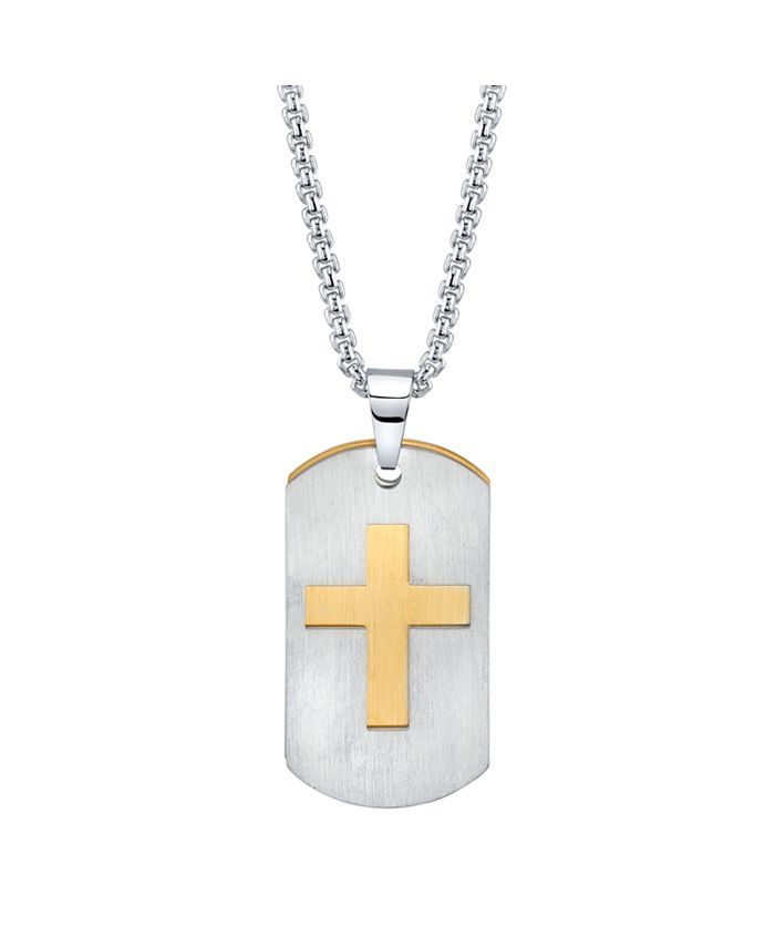Double Tag Cross Pendant Necklace in Stainless Steel, 24" Chain | Macys (US)
