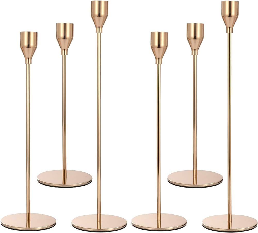 Anndason Set of 6 Pink Gold Candlestick Holders Pink Gold Candle Holder Taper Candle Holders Cand... | Amazon (US)