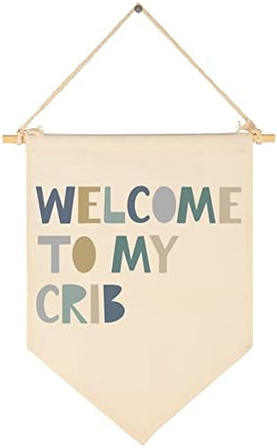 Boys Nursery Gift-Welcome to My Crib- Canvas Hanging Pennant Flag Banner Wall Sign Decor Gift for... | Amazon (US)