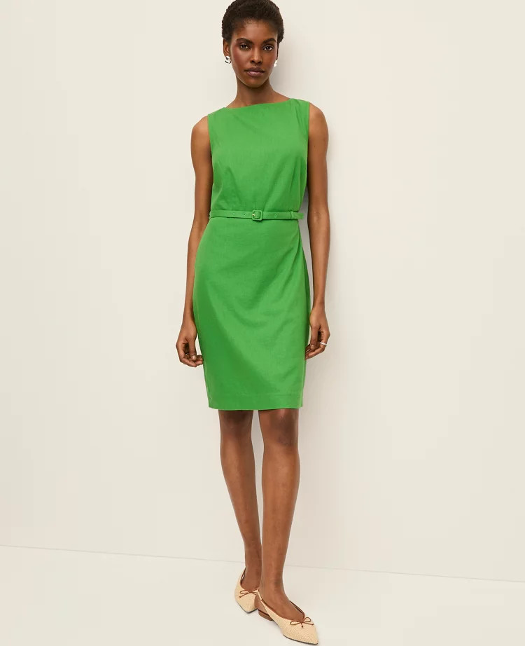 The Petite Belted Shift Dress in Linen Blend | Ann Taylor