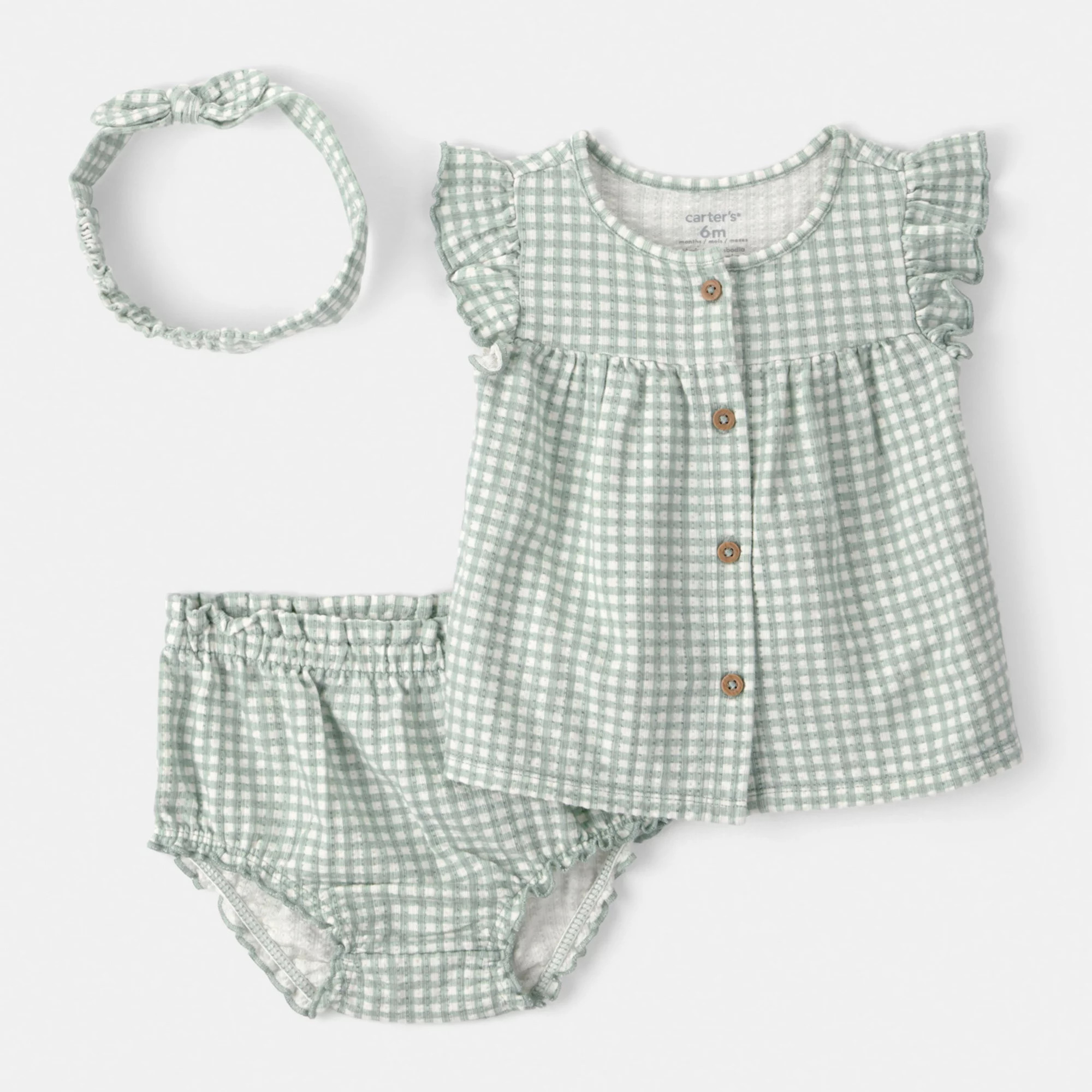 Baby Carter's 3-pc. Gingham Top, Shorts, & Headband Set | Kohl's