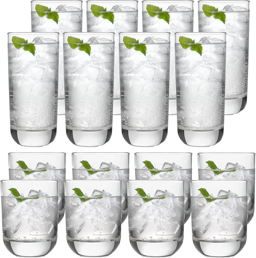 Libbey 31631 Polaris 16-Piece Tumblers and Rocks Glass Set, Drinkware Glasses Set of 15.2 Oz Tumb... | Amazon (US)