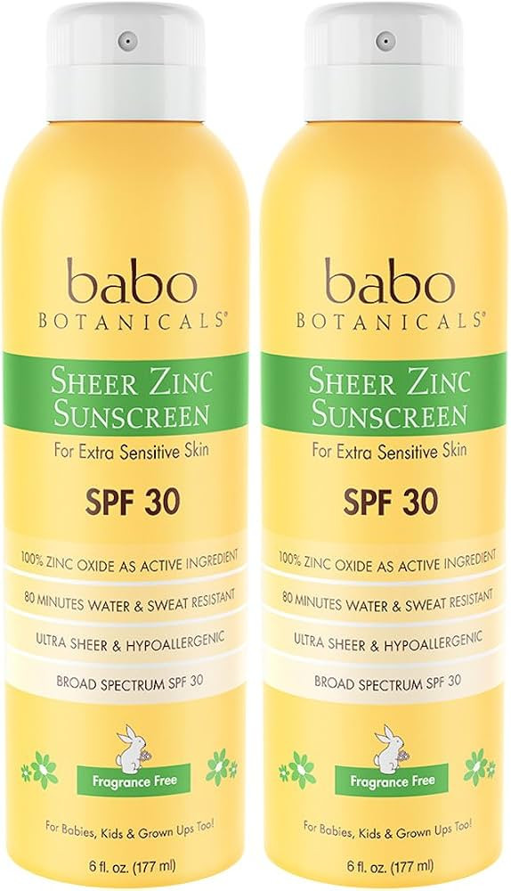Babo Botanicals Sheer Zinc Continuous Spray Sunscreen SPF 30 with 100% Mineral Active, Unscented ... | Amazon (US)
