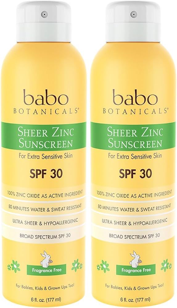 Babo Botanicals Sheer Zinc Continuous Spray Sunscreen SPF 30 with 100% Mineral Active, Unscented ... | Amazon (US)