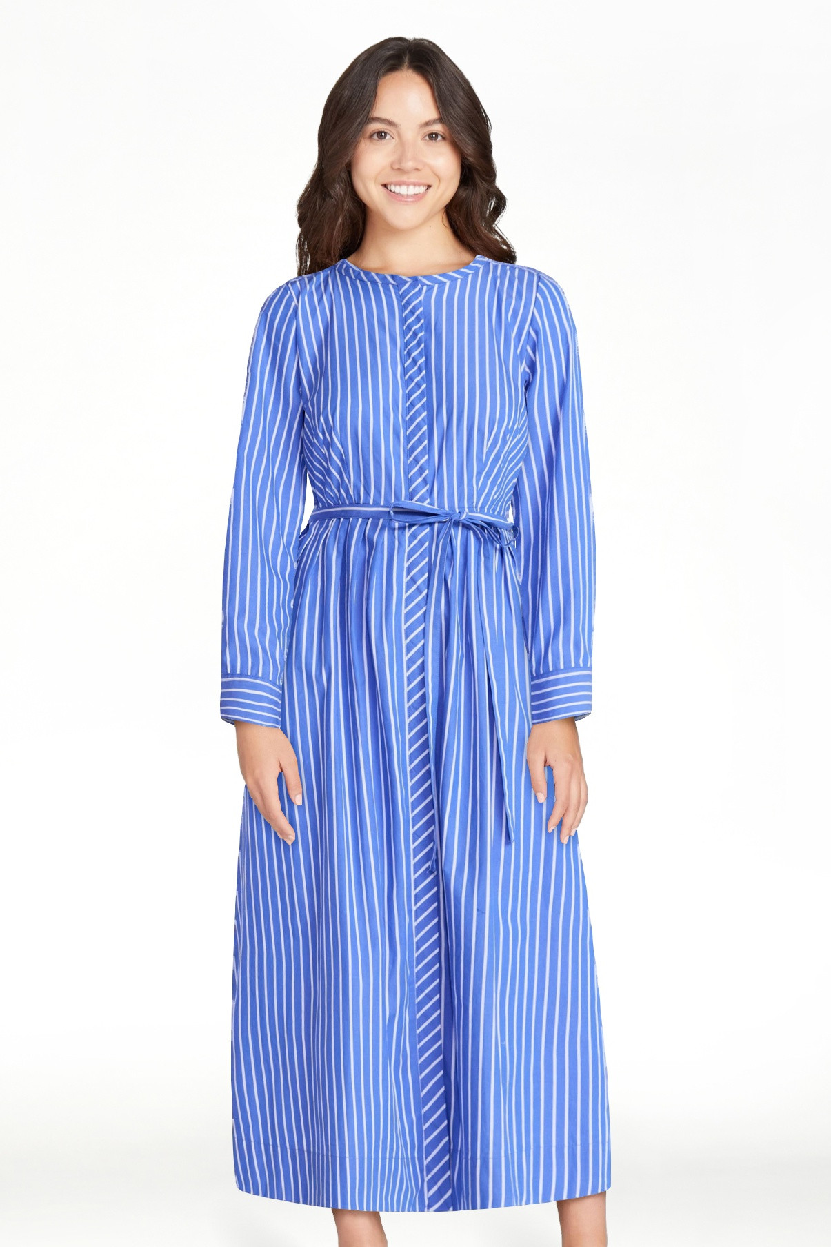 Free Assembly Women's and Women's Plus Pleated Cotton Midi Shirtdress with Long Sleeves, Sizes XS... | Walmart (US)