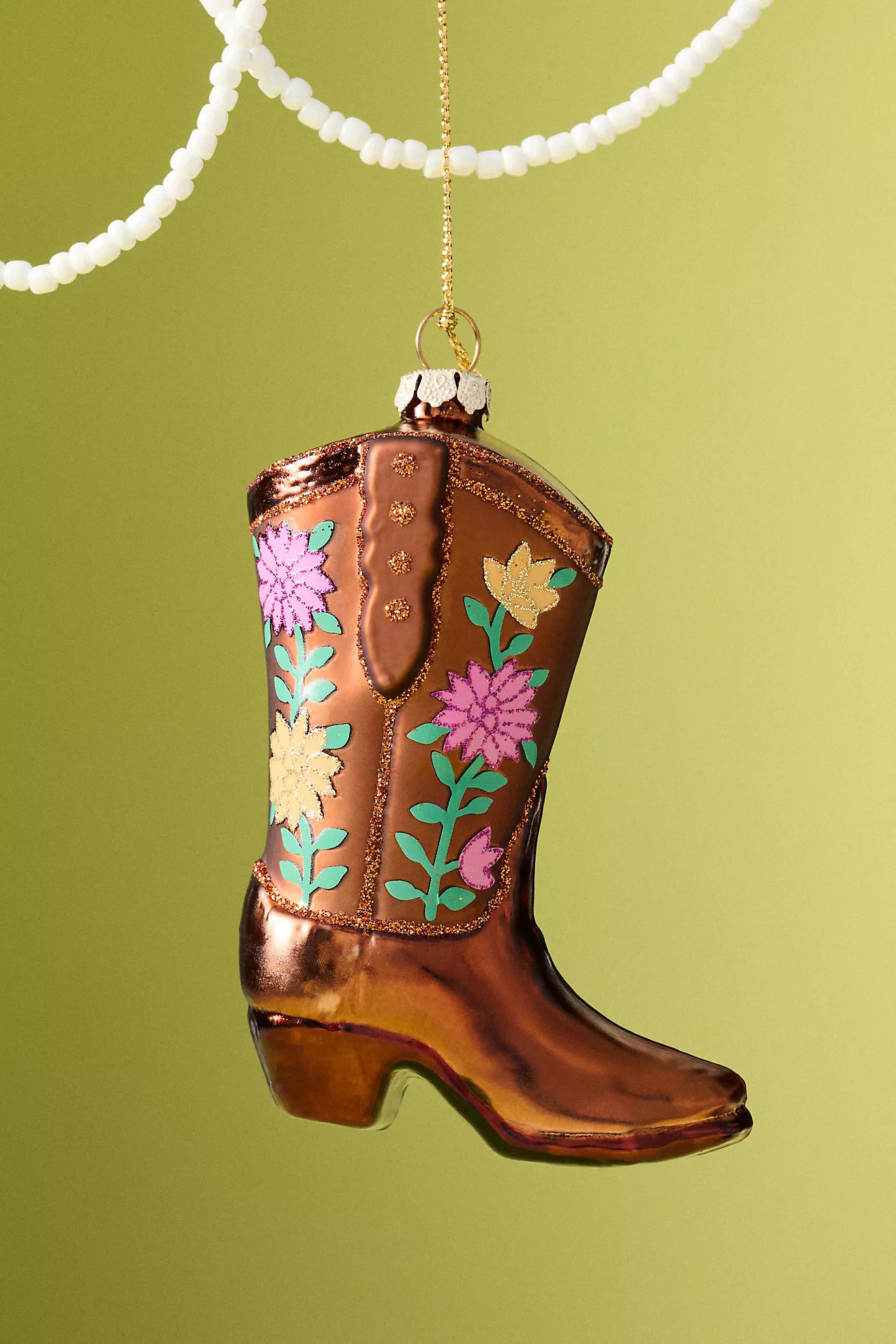 Flower Brown Cowboy Boot Ornament | Anthropologie (US)