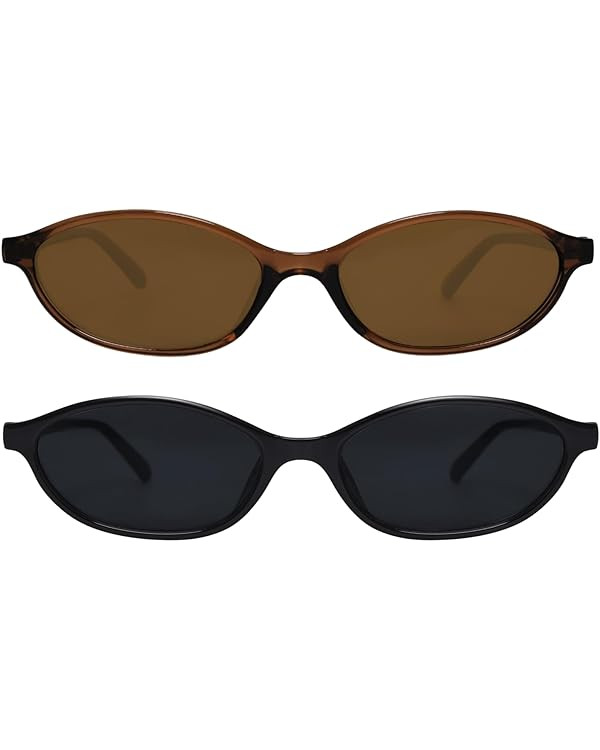 Retro Oval Sunglasses for Women Chic Cat Eye 90s Sunnies Lightweight Narrow Shades Trendy UV prot... | Amazon (US)