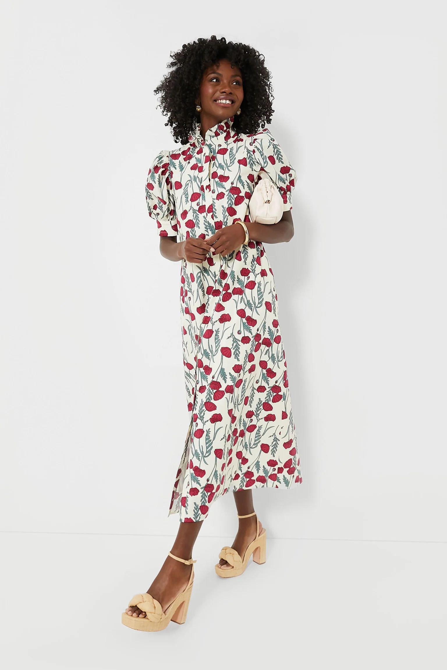 Magenta Multi Floral Ruffle Collar Louisa Midi Dress | Tuckernuck (US)