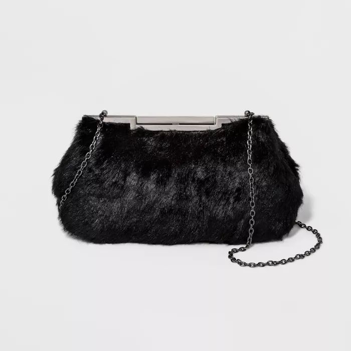 Estee & Lilly Bar Clasp Closure Faux Fur Frame Clutch - Black | Target