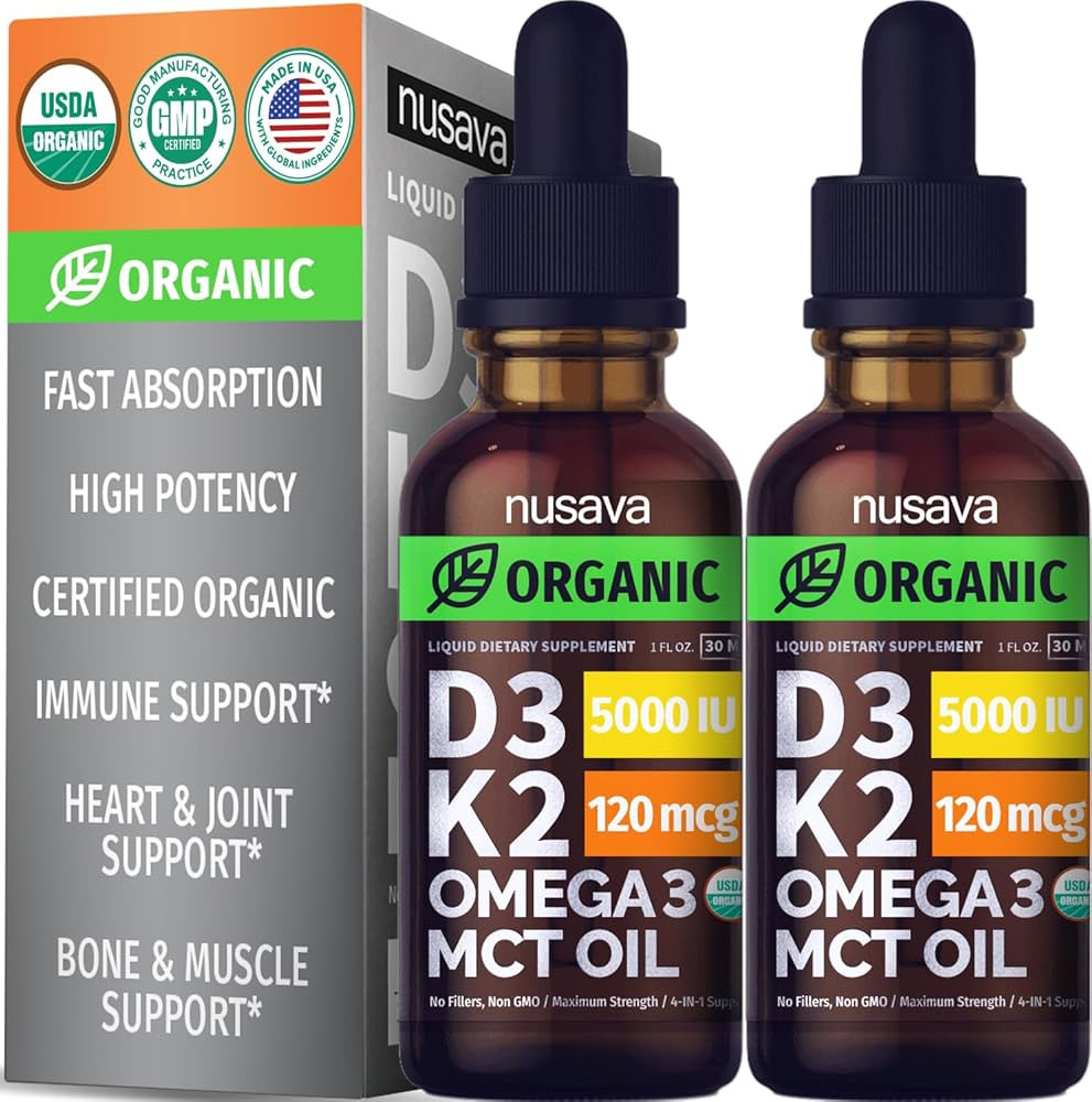 (2 Pack) Organic Vitamin D3 K2 Drops with MCT Oil, Omega 3, 5000 IU - Vitamin D Liquid, No Filler... | Amazon (US)