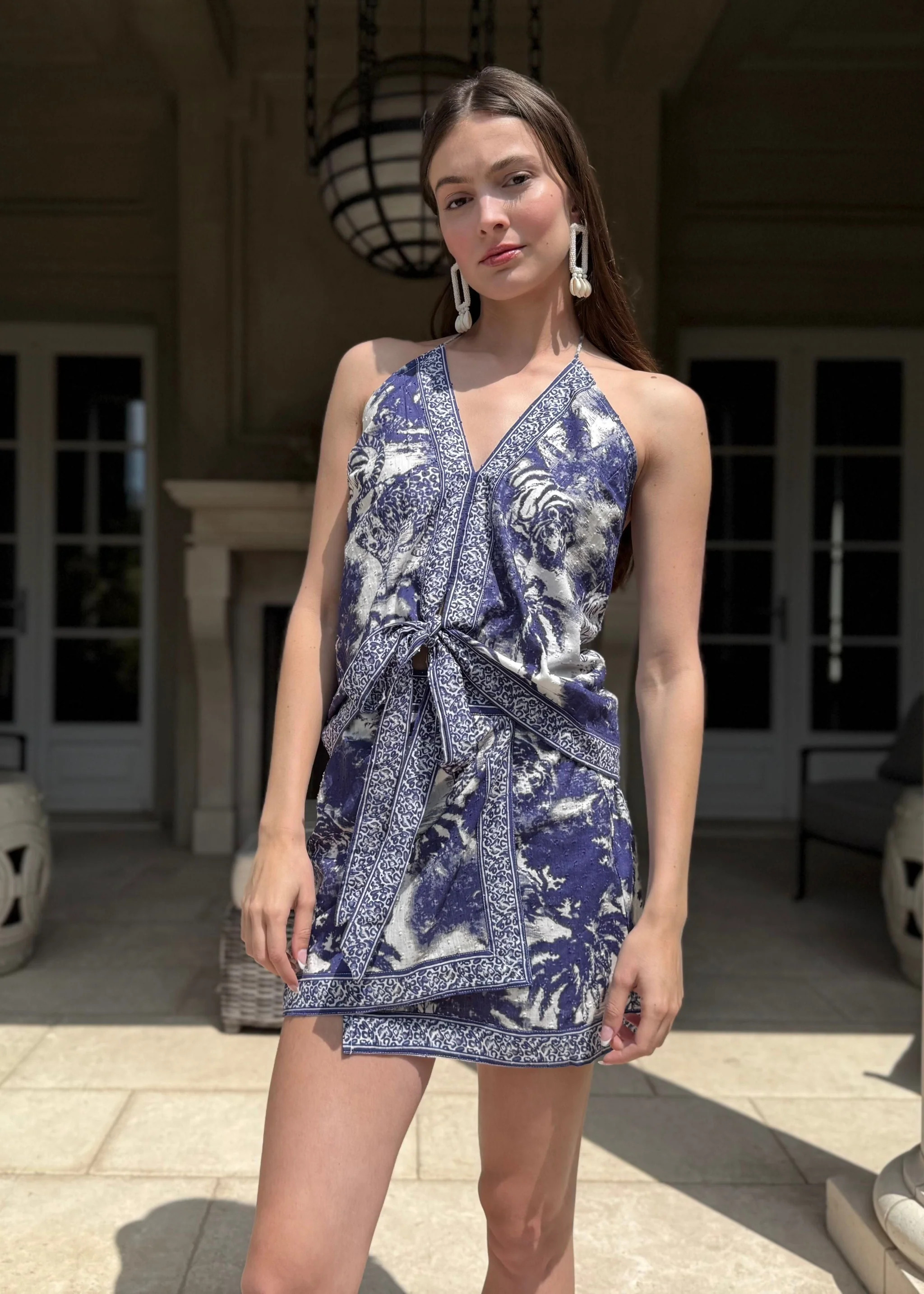 Solana Blue Jungle Print Knot Tank Top | Benaar La