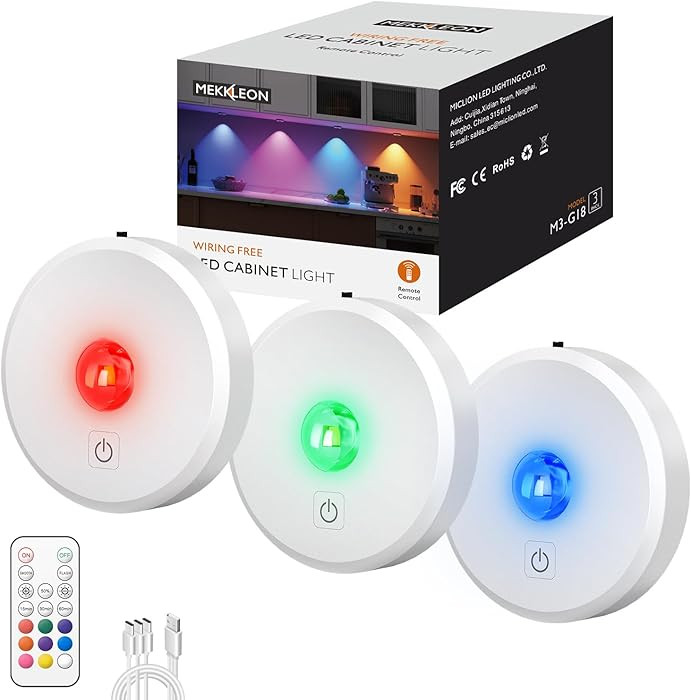 RGB Puck Lights with Remote Control, 2000mAh Battery Operated Tap Lights Rechargeable, 9 Colors &... | Amazon (US)
