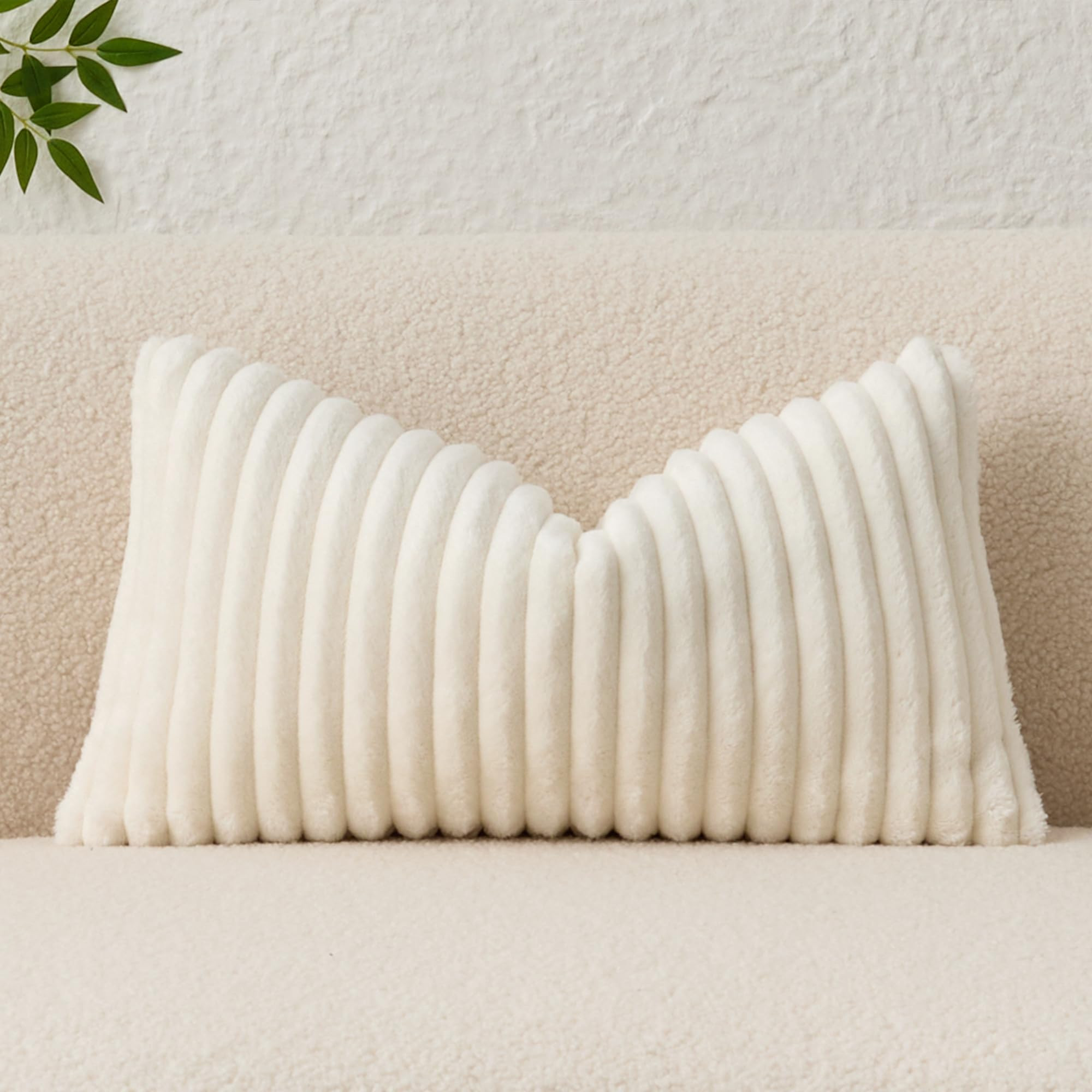 Kevin Textile Soft Plush 12x20 Inch Lumbar Pillow Cover 1 Pack, Luxury Fluffy Faux Fur Striped Fl... | Amazon (US)