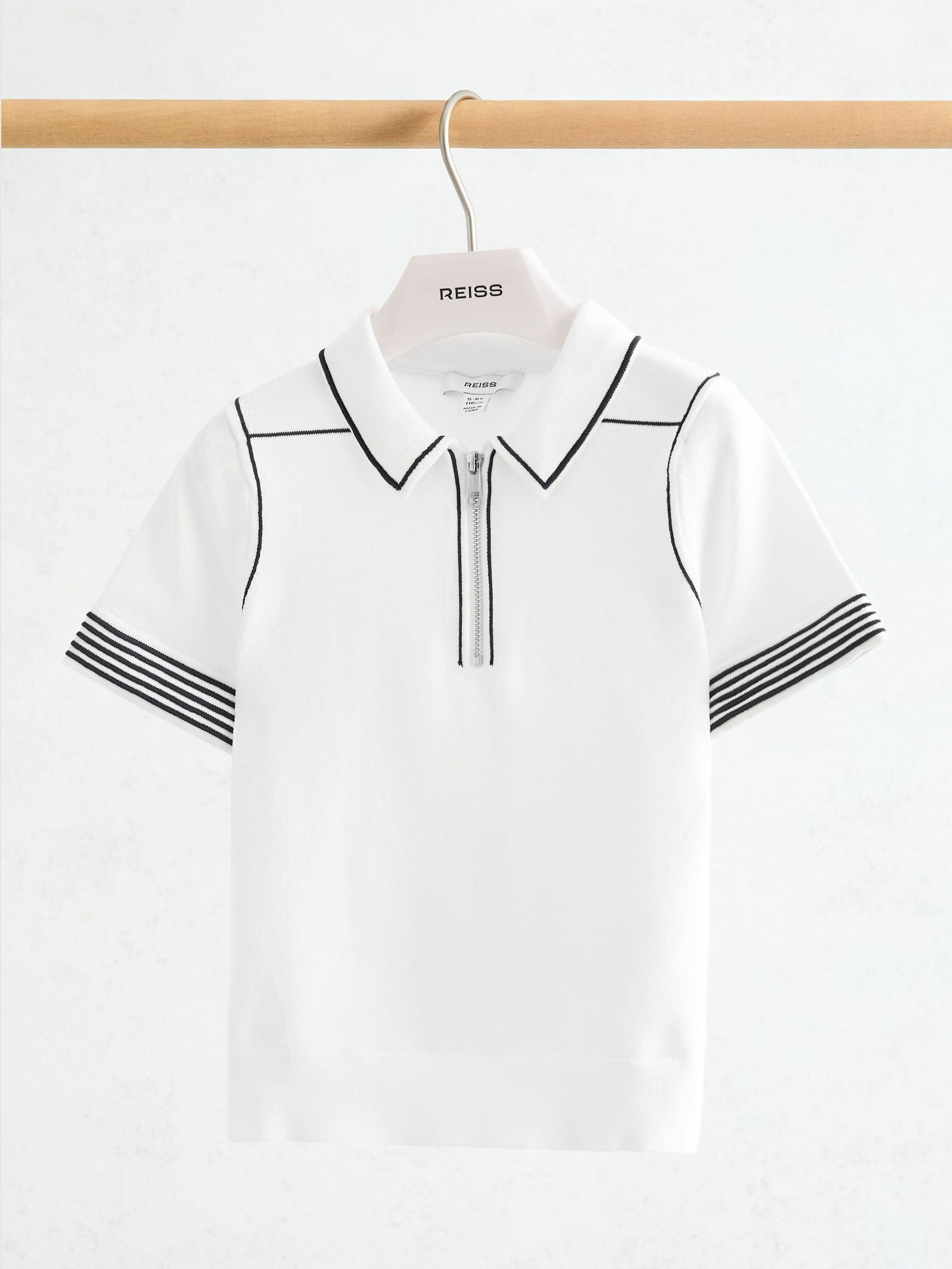 Reiss 3-9 yrs Contrast-Stitch Half-Zip Polo in White - REISS | Reiss UK