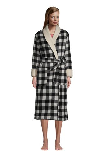 Women's Petite Flannel Sherpa Fleece Lined Long Robe | Lands' End (US)