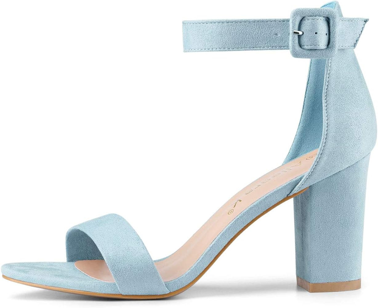 Allegra K Women's High Chunky Heel Buckle Ankle Strap Sandals | Amazon (US)
