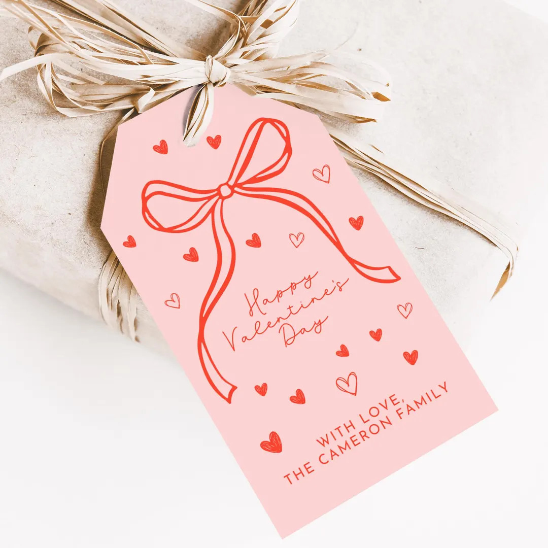 Pink Red Bow Valentine's Gift Tag, Valentines Day, Valentine Gift Tag, Instant Download, Printabl... | Etsy (US)