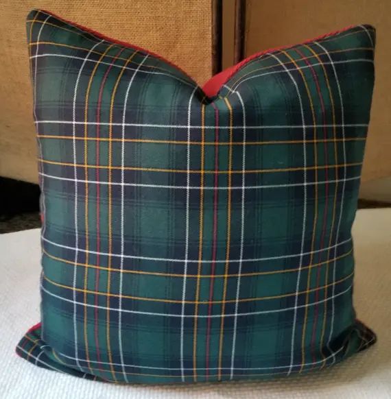 Fine Wool Tartan Pillow Cover Green Navy Red Yellow White Red Plaid Pillow Menswear Haberdashery ... | Etsy (US)