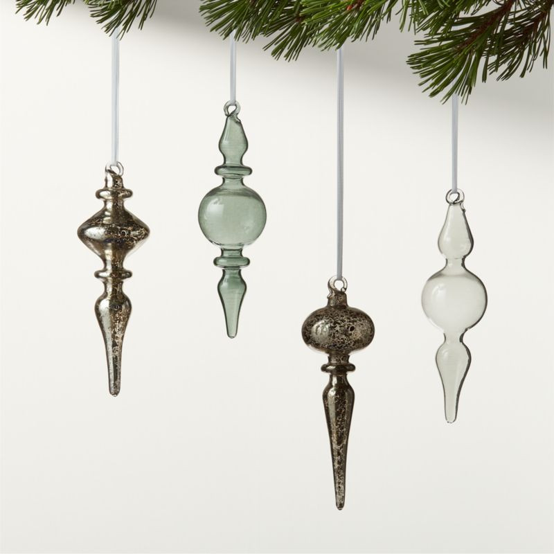 Optic Green Glass and Metallic Teardrop Christmas Tree Ornaments Set of 4 | CB2 | CB2