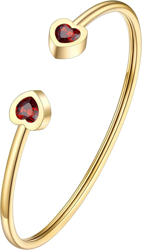 PROSTEEL Birthstone Bracelets for Women, Jan-Dec, Gold Plated Stainless Steel Heart Bangle Cuff, ... | Amazon (US)