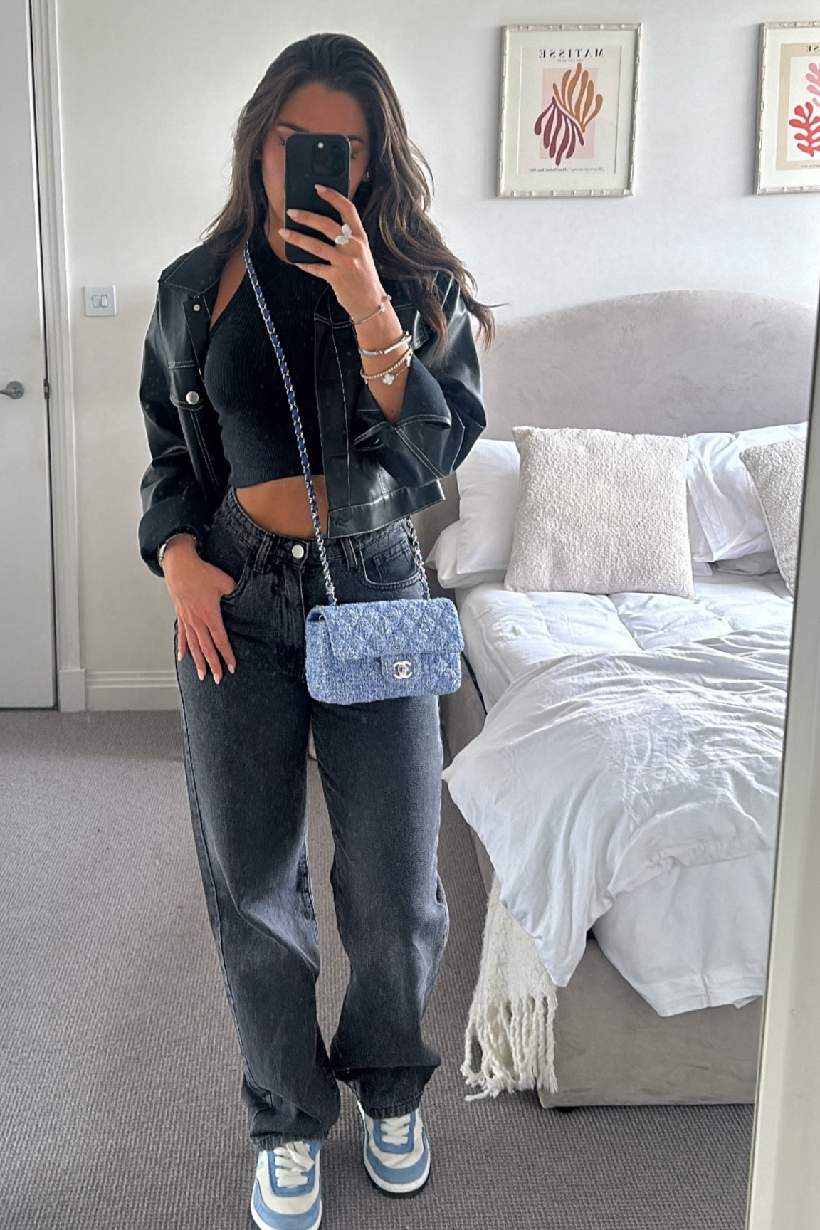 casual outfit, black jeans, black crop top, black cropped leather jacket, cross body bag 

#LTKeurope #LTKstyletip
