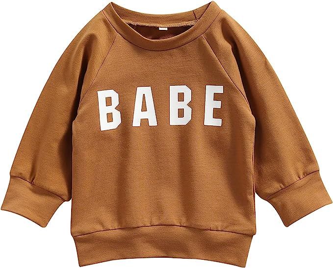 Kids Infant Baby Boy Girls Clothes Babe Letter Printed Long Sleeve Pullover Sweatshirt Shirt Swea... | Amazon (US)
