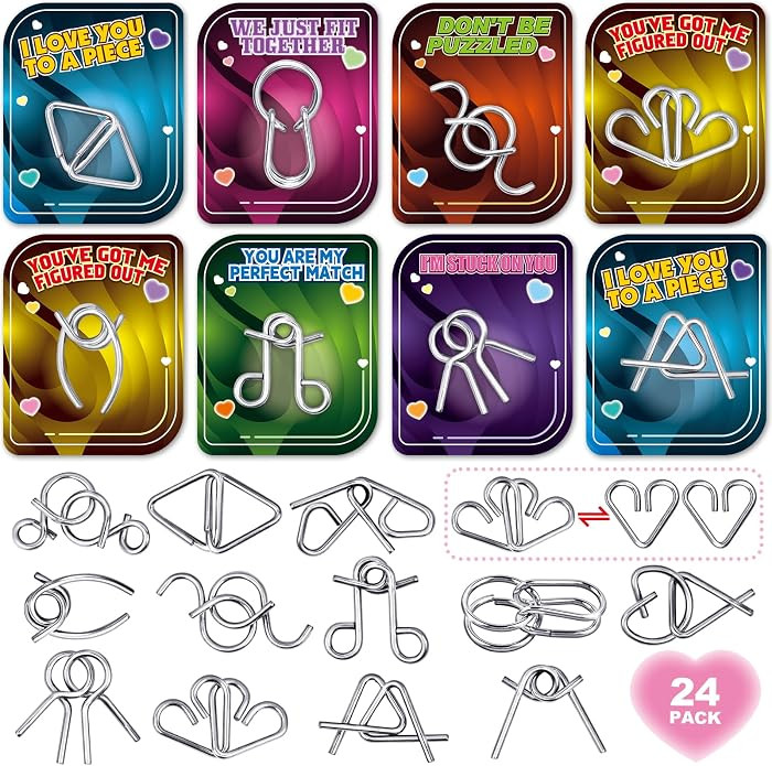 SpringFlower 24 Pack Valentines Day Cards With Metal Brain Teaser Puzzles, Valentines Card Classr... | Amazon (US)