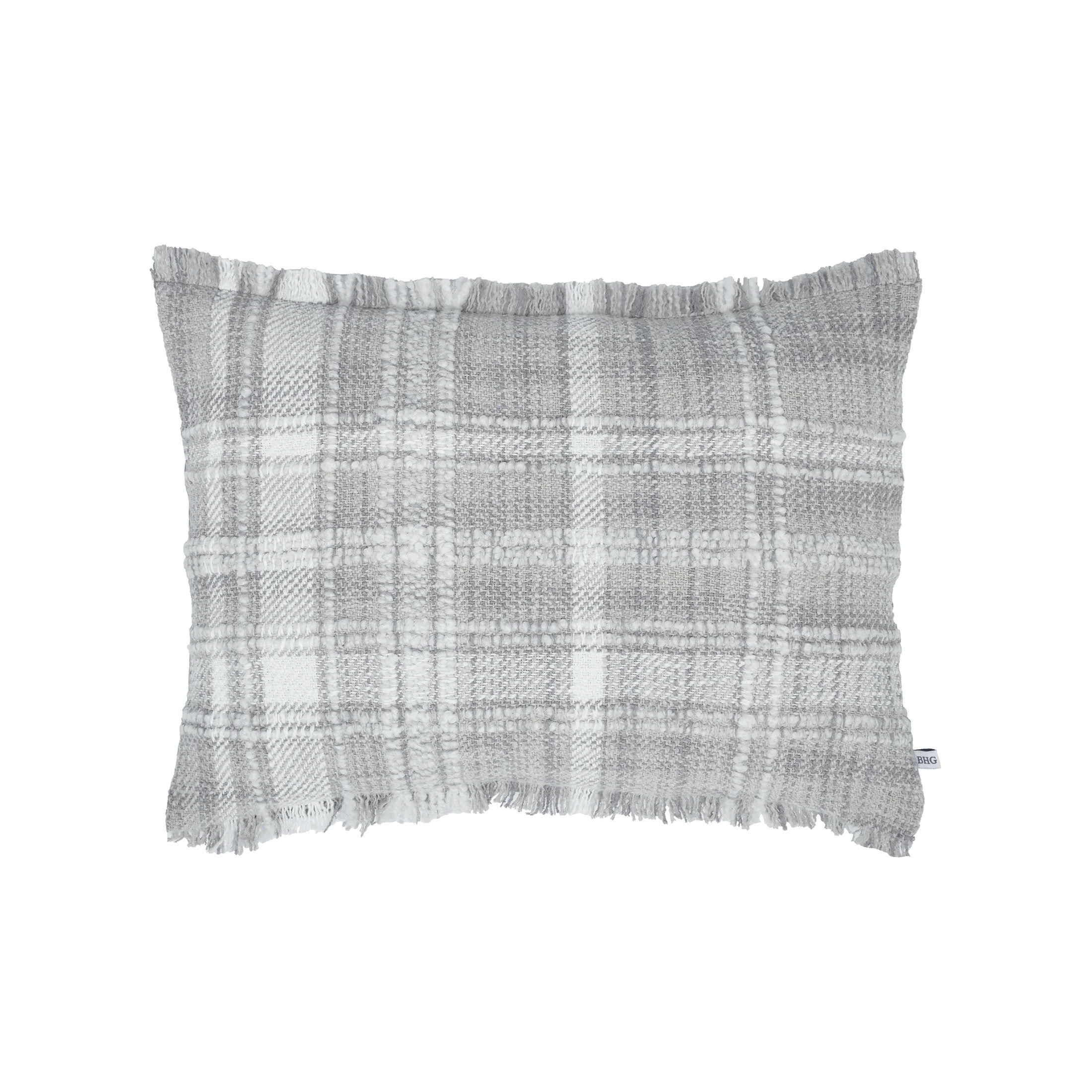 Better Homes & Gardens 14" x 20" Lulu Silver Plaid Cotton Rich Decorative Pillow | Walmart (US)