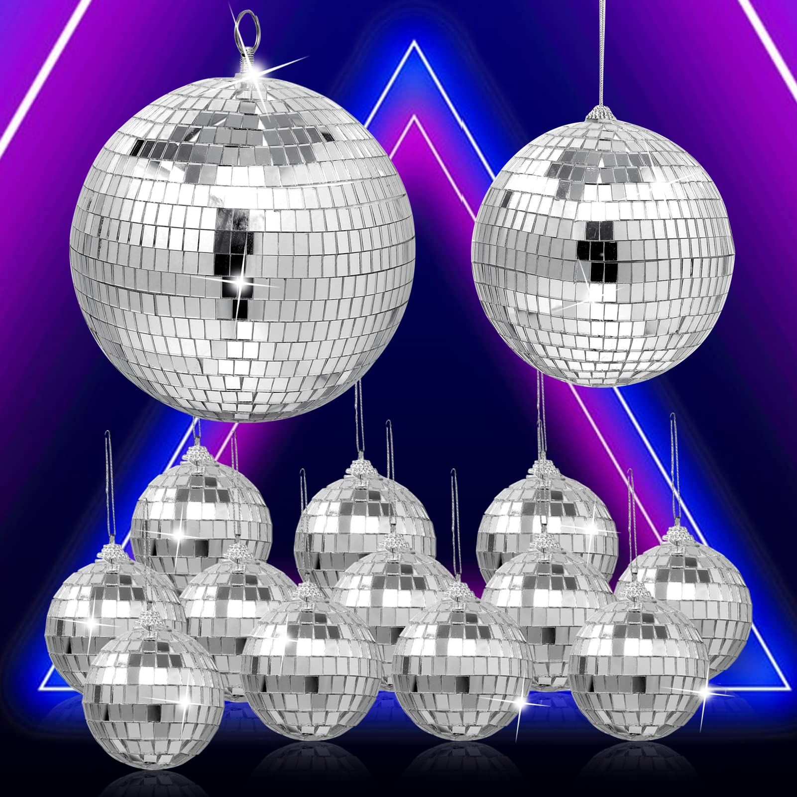 14Pcs Hanging Mirror Disco Ball Ornaments,Bright Silver Reflective Disco Ball Free Rotation Di... | Amazon (US)