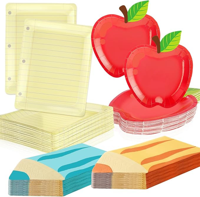 75Pcs Back to School Red Apple & Notebook Paper Plates with Pencil Napkins First Day of School Di... | Amazon (US)