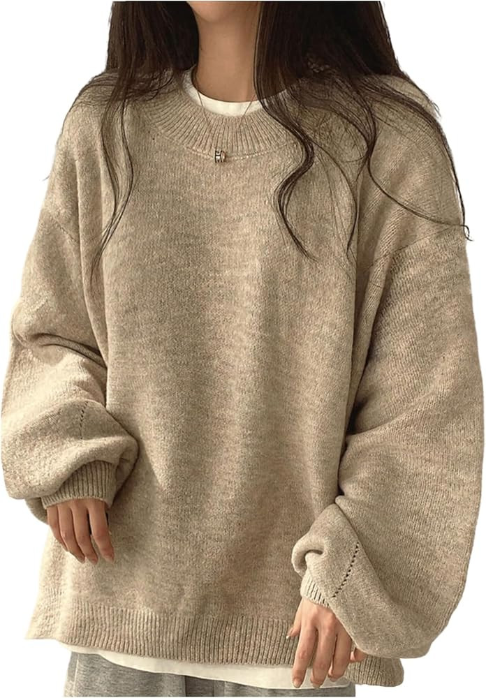 Verdusa Women's Fall Clothes Cozy Oversized Sweaters Lantern Sleeve Drop Shoulder Knit Pullovers | Amazon (US)