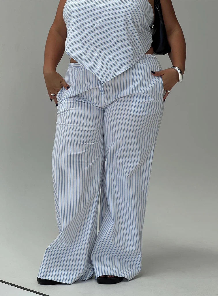 Collied Low Rise Pants Blue / White Stripe Curve | Princess Polly US