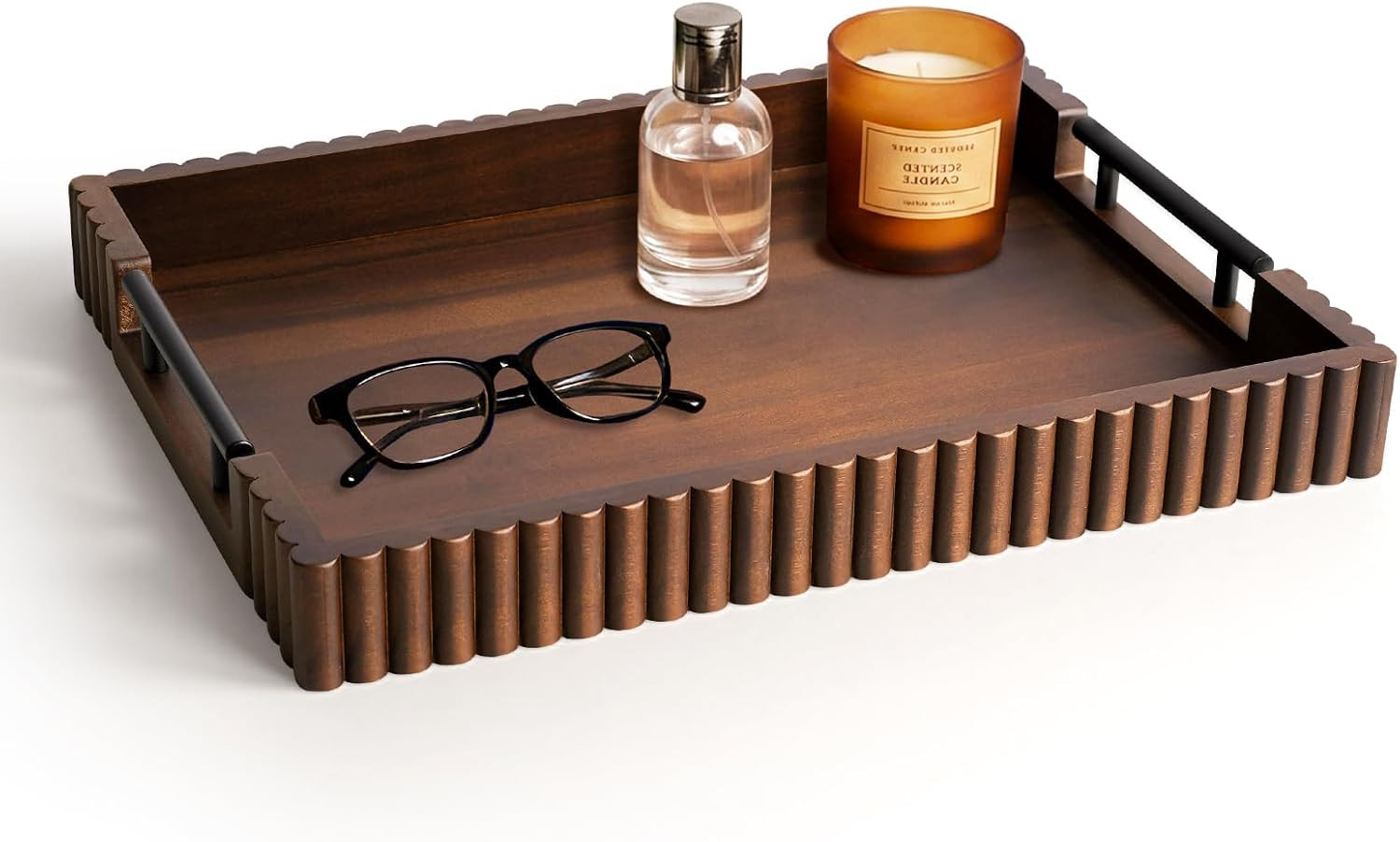 Serving Tray for Coffee Table Decor, 16.7" Decorative Ottoman Tray, Walnut | Amazon (US)