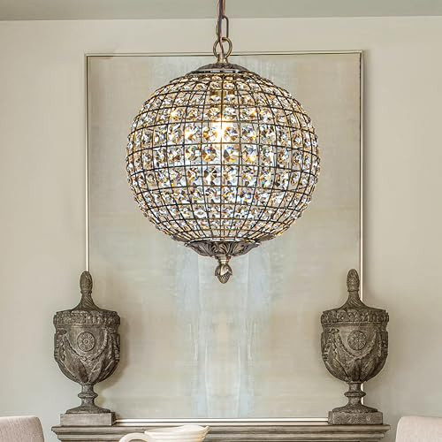 ALOADECOR 1-Light W12 in. Retro Antique Gold Globe Chandelier Small Crystal Vintage Cage-Style Shade Pendant Light for Kitchen Island Sphere Light Fixture for Bedoom | Amazon (US)