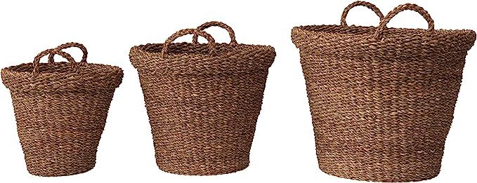 Creative Co-Op Hand-Woven Seagrass Handles, Set of 3 Baskets, Natural | Amazon (US)