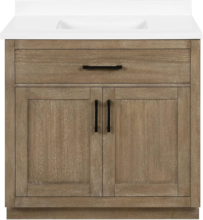 OVE Decors Bailey 36 in. W x 22 in. D x 34.5 in. H Bath Vanity in Driftwood Oak with White Engine... | Amazon (US)